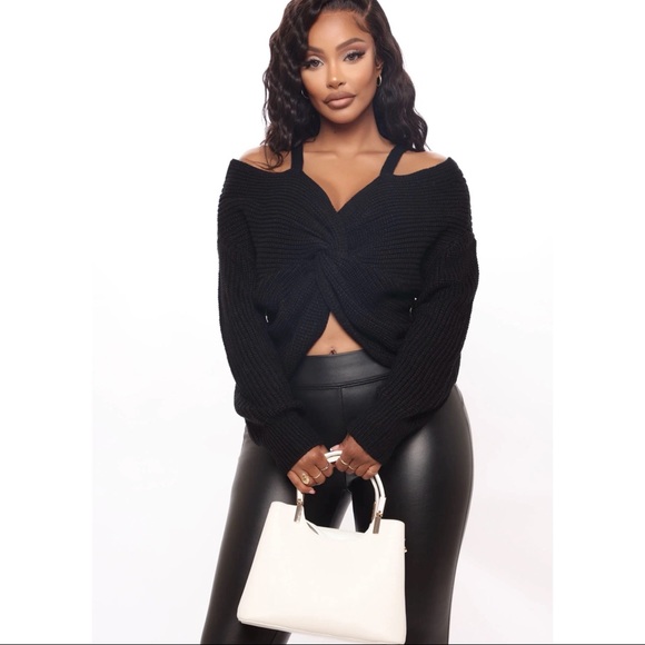 NWOT Fashion Nova Knot Front Cold Shoulder Sweater - Picture 1 of 6